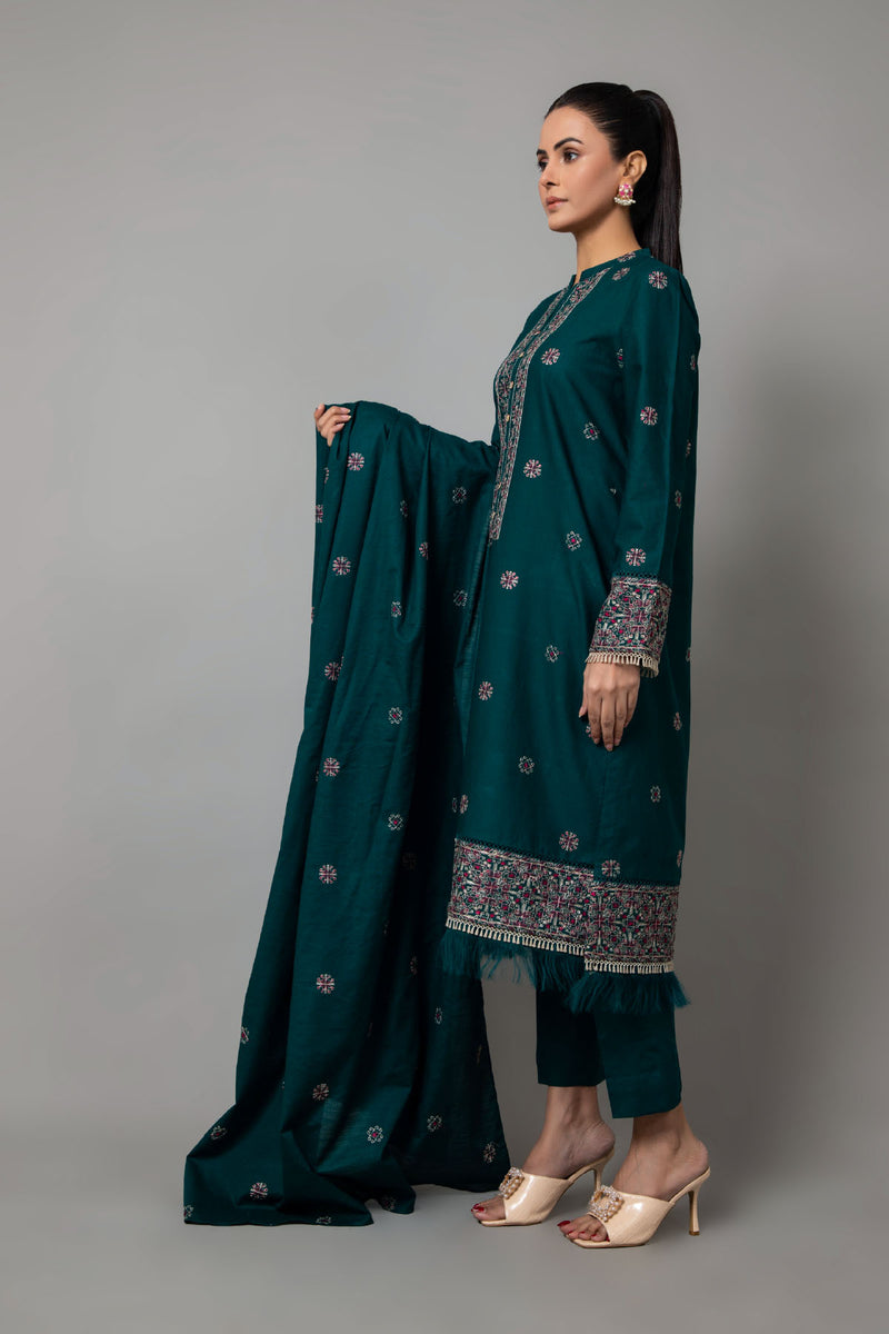 EMBROIDERED SLUB KHADDAR 3 PCS (UNSTITCHED)