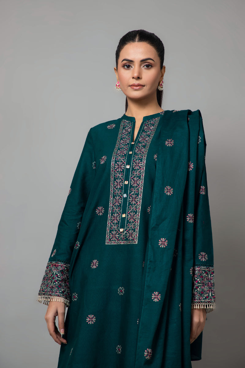 EMBROIDERED SLUB KHADDAR 3 PCS (UNSTITCHED)