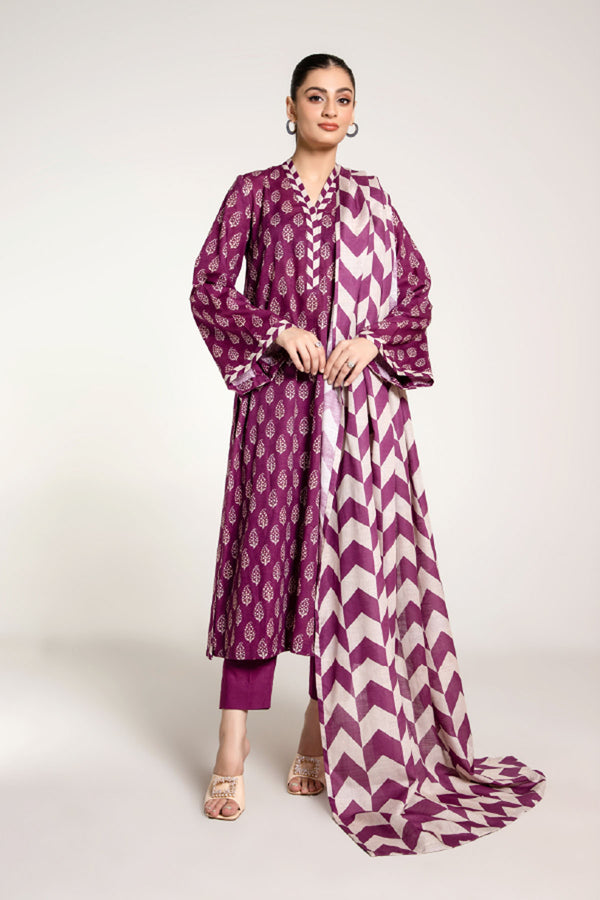 PRINTED SLUB KHADDAR 3 PCS (UNSTTICHED)