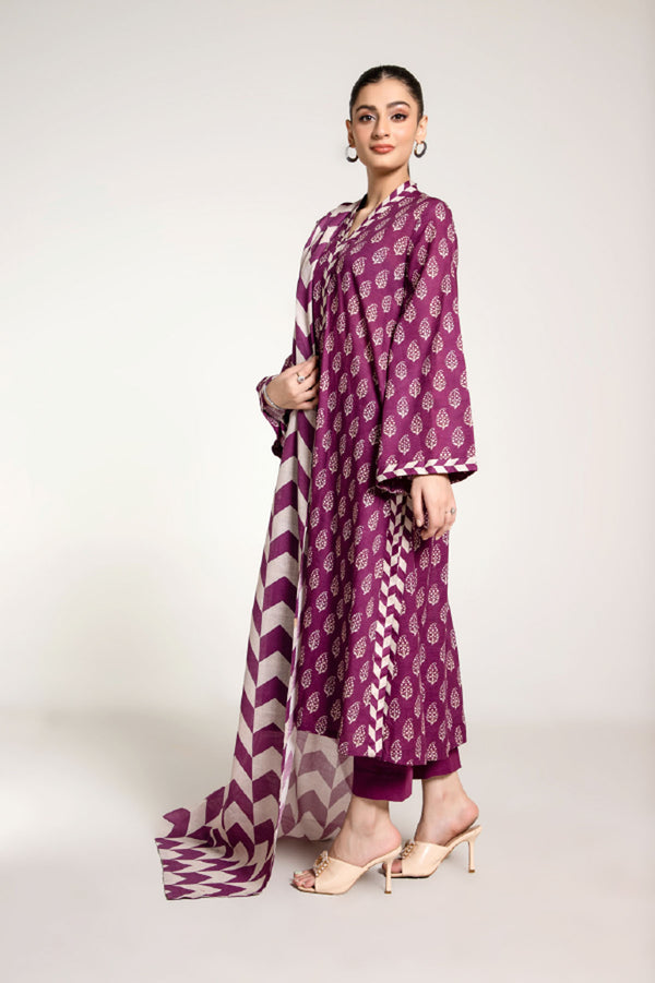 PRINTED SLUB KHADDAR 3 PCS (UNSTTICHED)