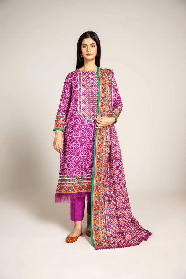 PRINTED SLUB KHADDAR 3 PCS (UNSTTICHED)