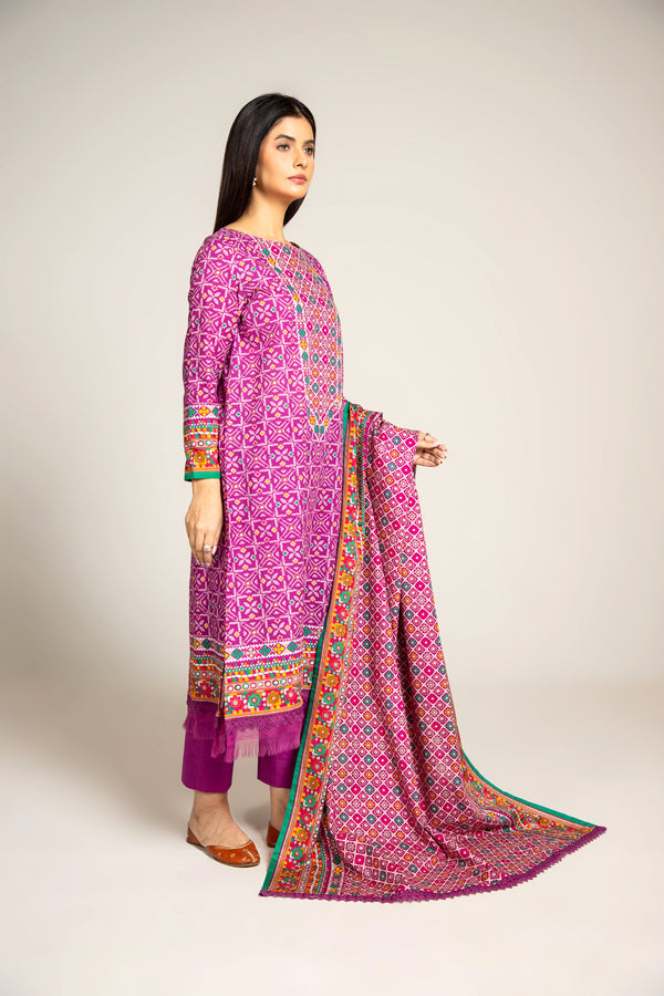 PRINTED SLUB KHADDAR 3 PCS (UNSTTICHED)