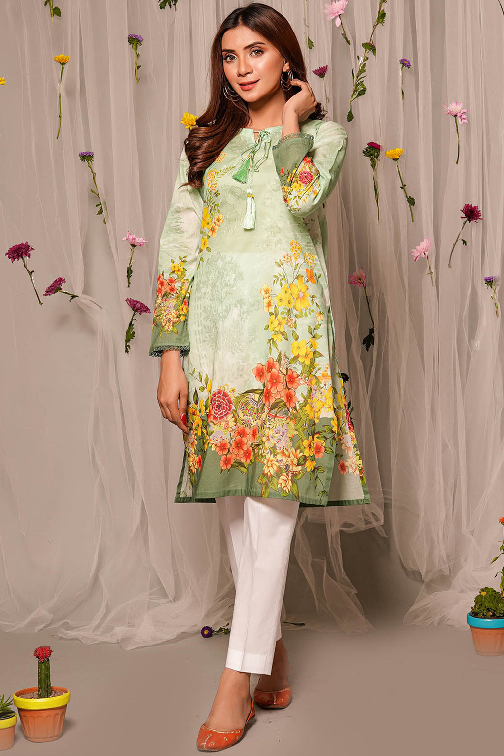 New Style Dresses Printed Lawn Green FSP42 The Fabric Store